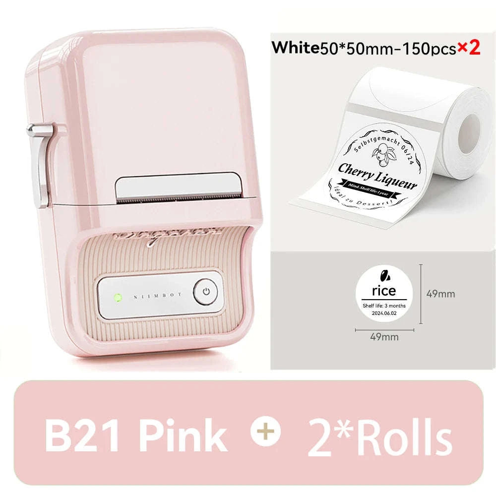 NiiMbot B21 Mini Thermal Printer Wireless Label Maker-Pink-50Round-2Rolls / China Mainland