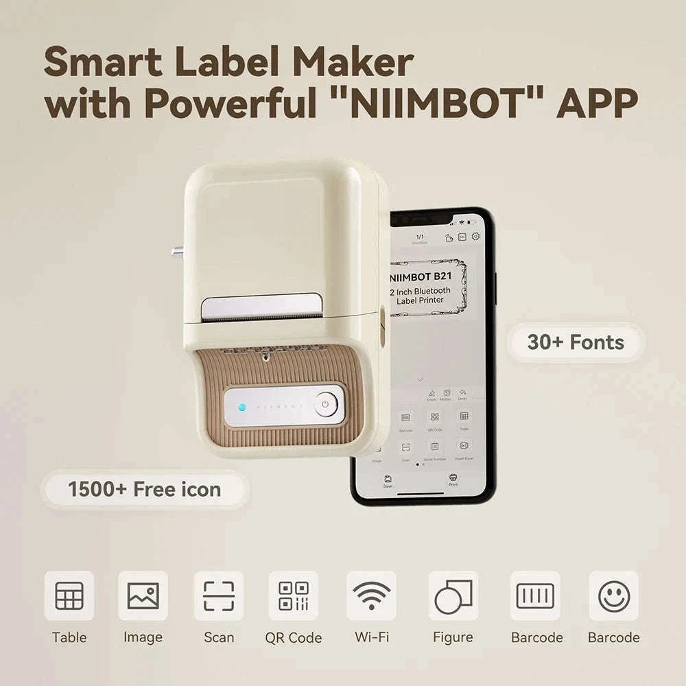 NiiMbot B21 Mini Thermal Printer Wireless Label Maker-Pink-50Round-2Rolls / China Mainland