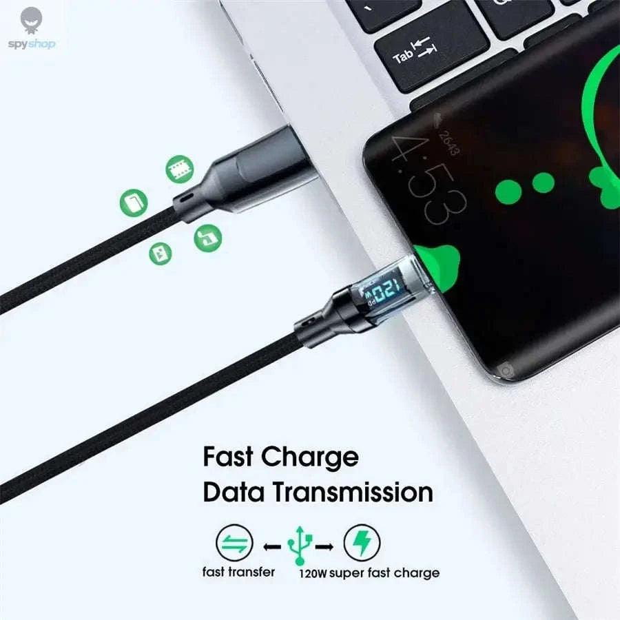 NNBILI 120W Fast Charging USB‑C Cable – LED Display, Durable Braided Design-120W USB A cable / 1m