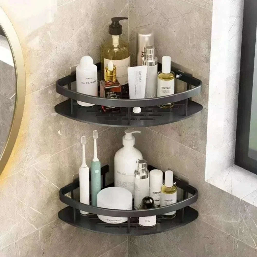 No‑Drill Bathroom Shelf Corner Organizer-A
