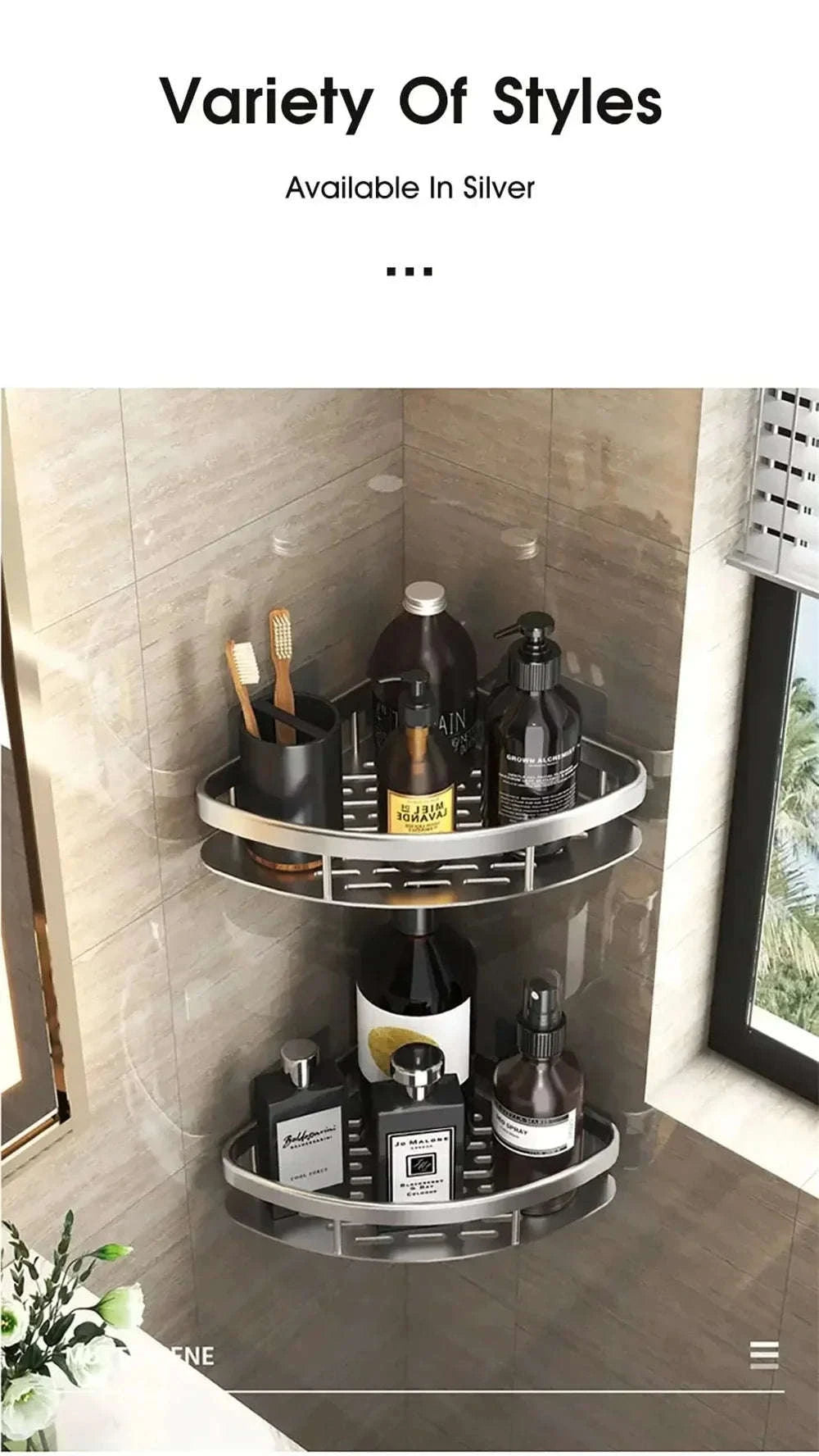 No‑Drill Bathroom Shelf Corner Organizer-A