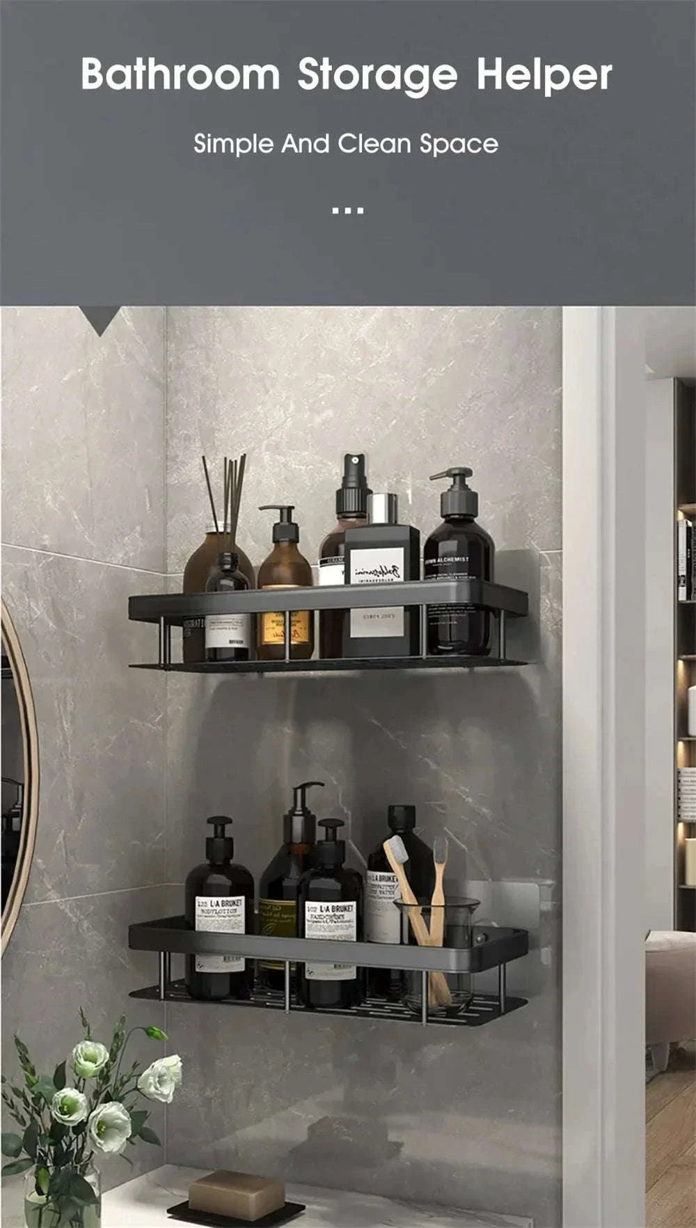 No‑Drill Bathroom Shelf Corner Organizer-A