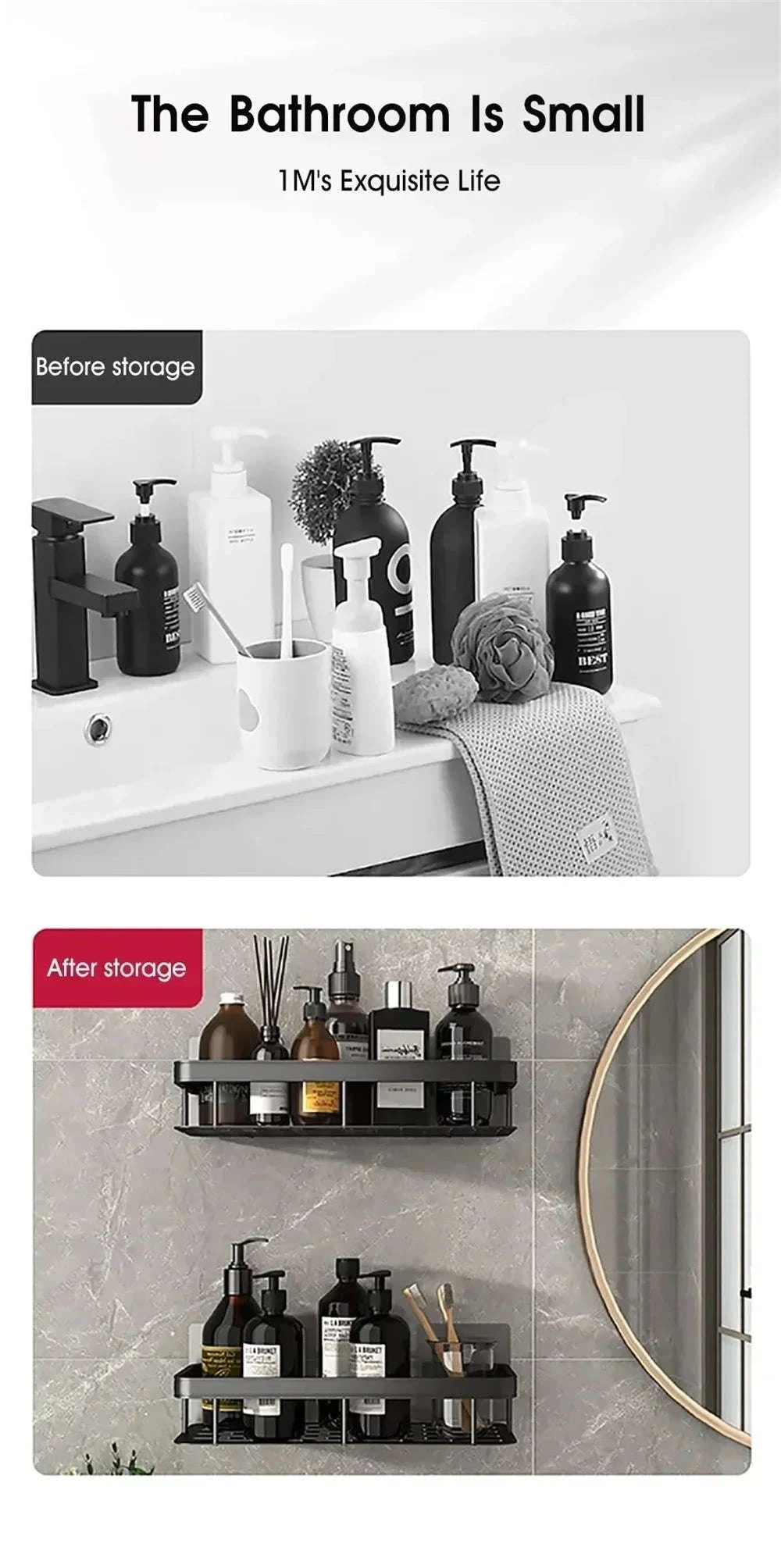 No‑Drill Bathroom Shelf Corner Organizer-A
