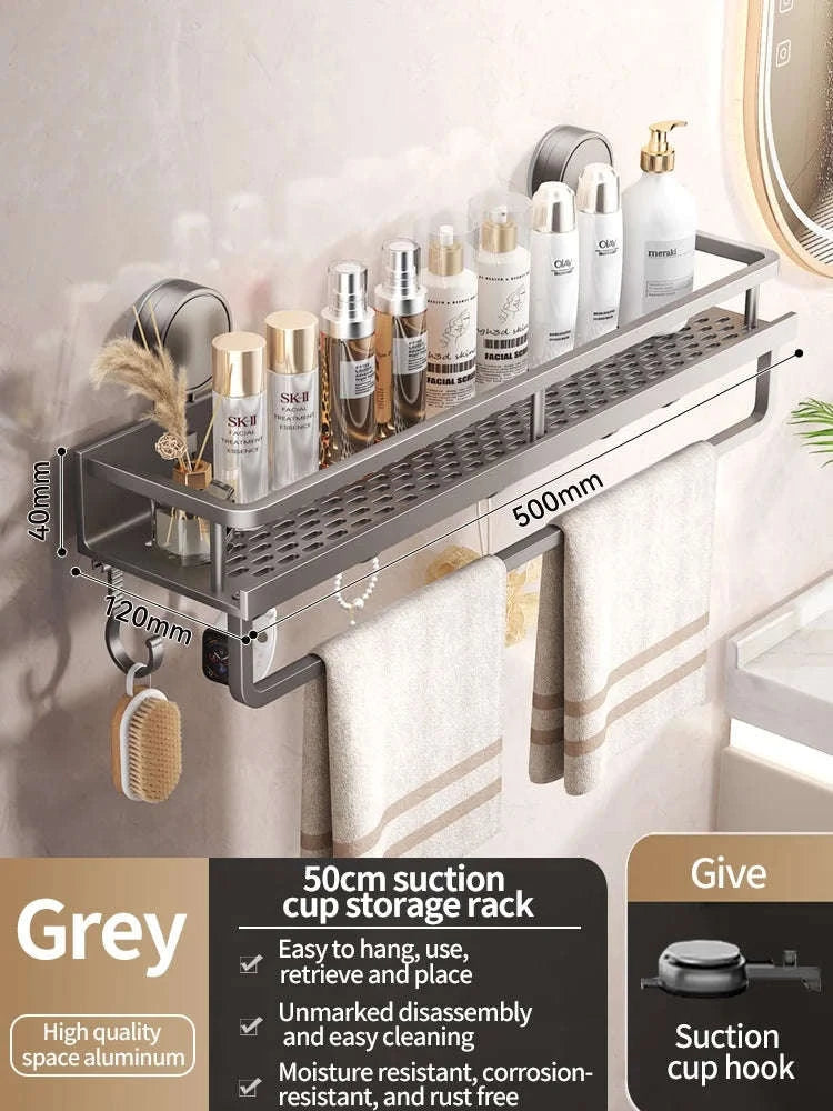 No-Drill Suction Cup Bathroom Rack-grey layer 60cm / China Mainland