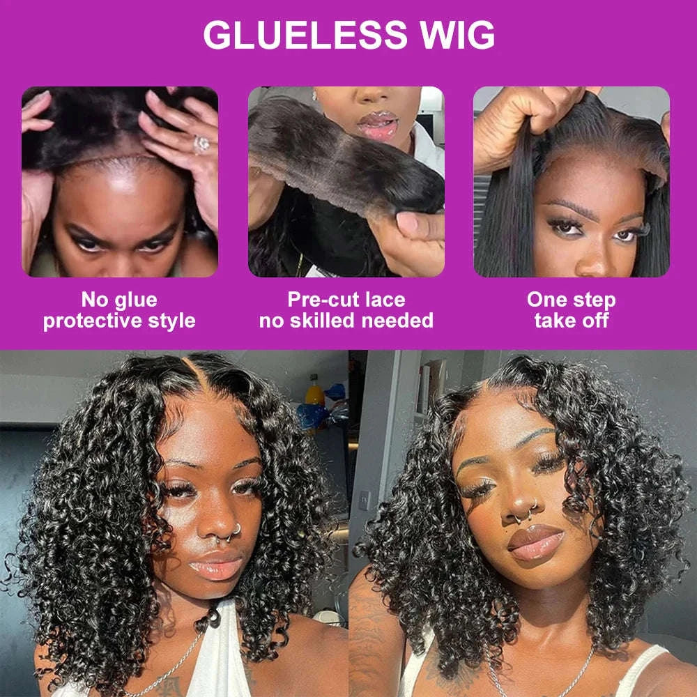 No-Glue Deep Wave Lace Frontal Wig for Women-7x5 Glueless Wig / United States / 8inches|250%