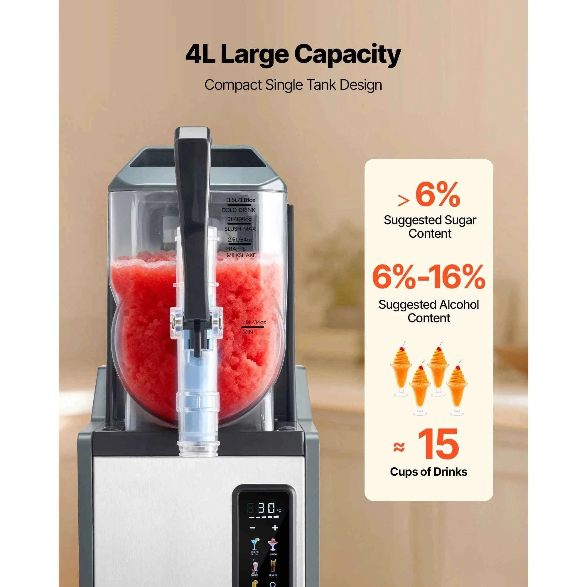No Ice Slushy Machine with Single Tank for Frozen Drinks-2x3L / United States