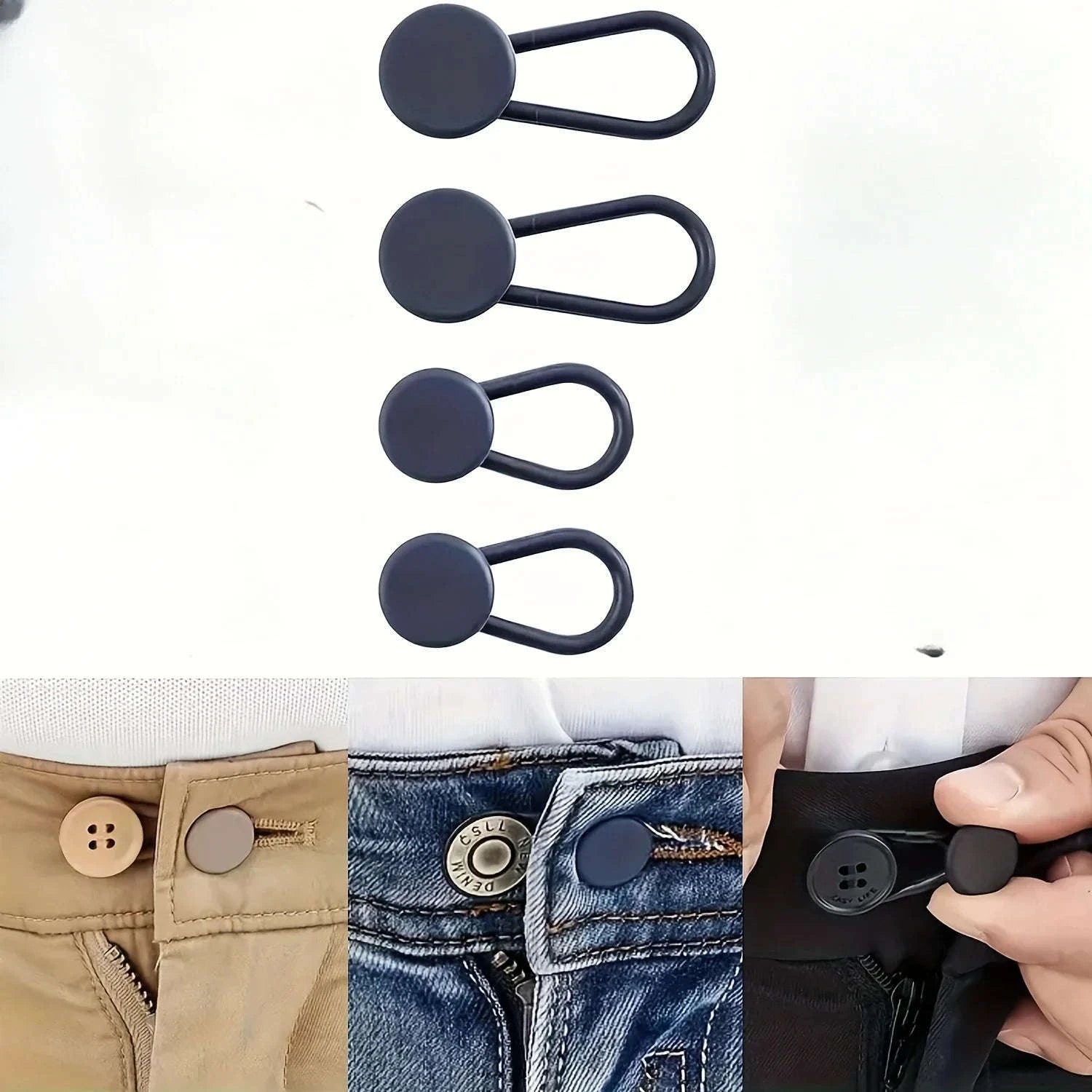 No-Sew Jean Waist Extenders – Comfortable Button Expanders-4pcs Black