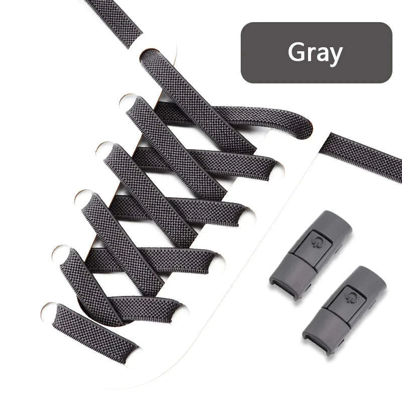 No Tie Shoelaces Press Lock Elastic Flat Laces-Khaki