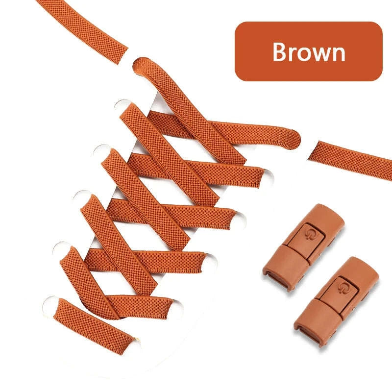 No Tie Shoelaces Press Lock Elastic Flat Laces-Khaki