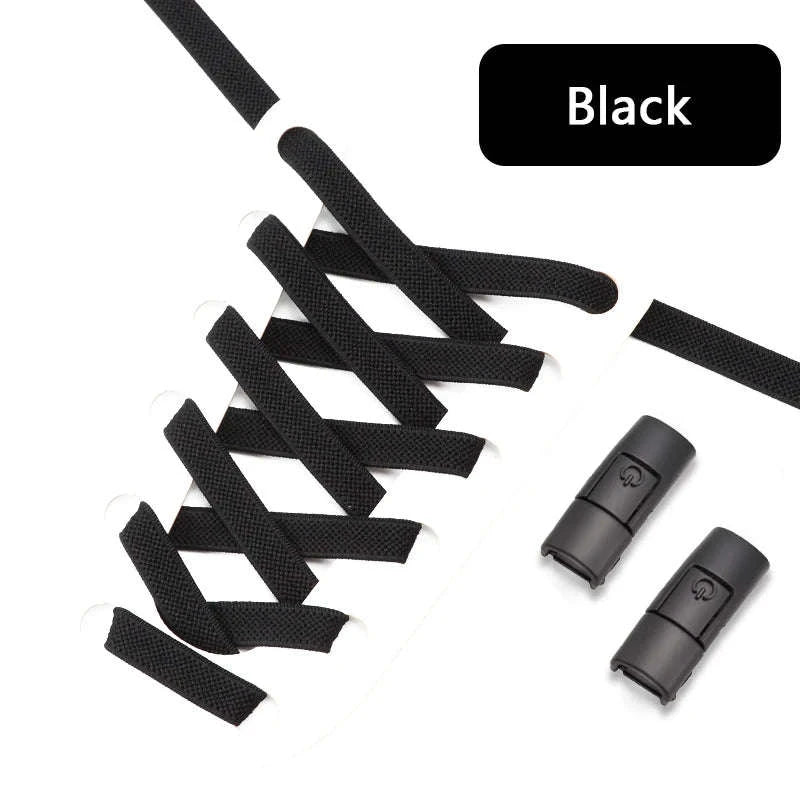 No Tie Shoelaces Press Lock Elastic Flat Laces-Khaki