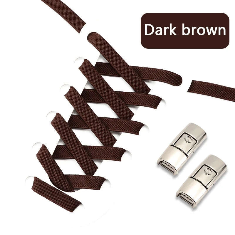 No Tie Shoelaces Press Lock Elastic Flat Laces-Khaki