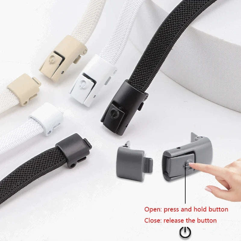 No Tie Shoelaces Press Lock Elastic Flat Laces-Khaki