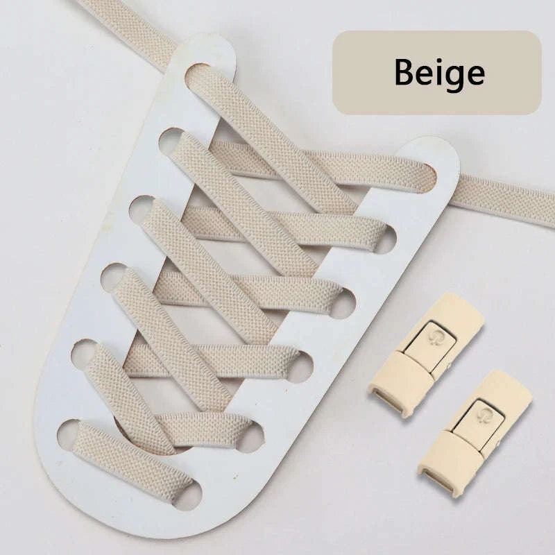 No Tie Shoelaces Press Lock Elastic Flat Laces-Khaki