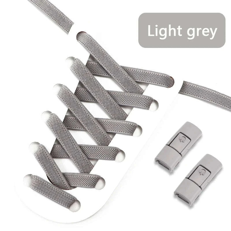 No Tie Shoelaces Press Lock Elastic Flat Laces-Khaki