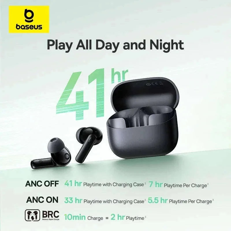 Noise Cancelling True Wireless Earbuds Bluetooth 6.0 with 41Hr Playtime-Black