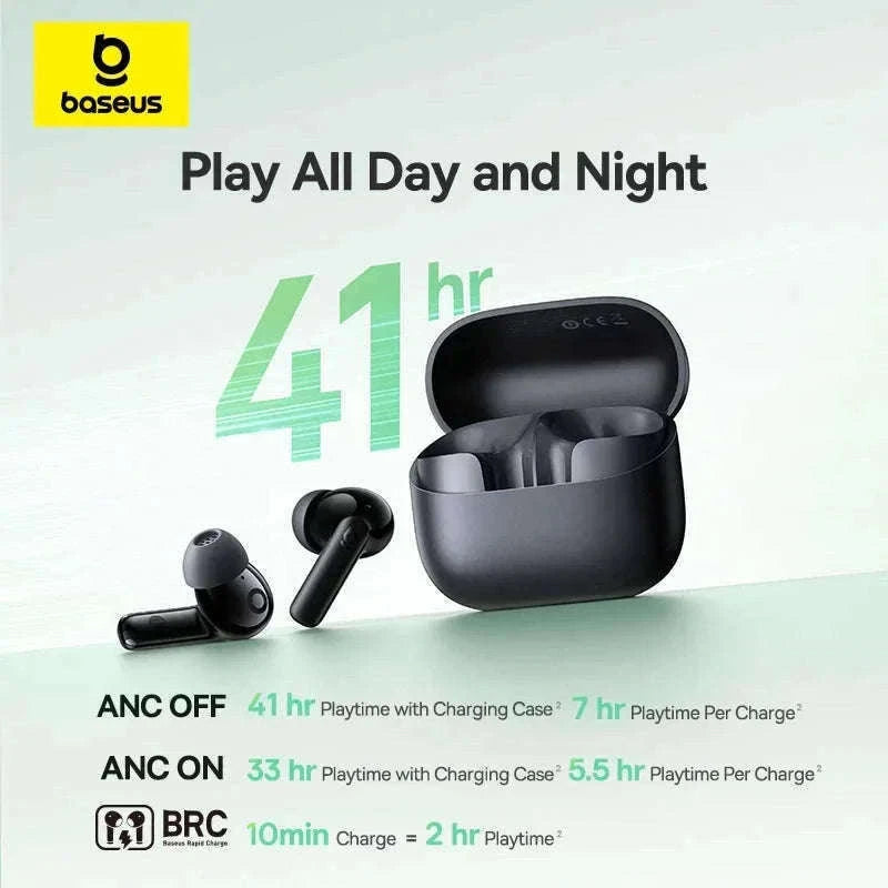 Noise Cancelling True Wireless Earbuds Bluetooth 6.0 with 41Hr Playtime-Black
