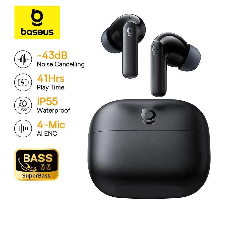 Noise Cancelling True Wireless Earbuds Bluetooth 6.0 with 41Hr Playtime-Black