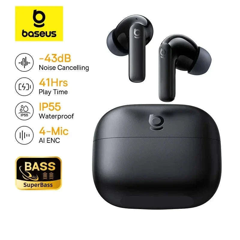 Noise Cancelling True Wireless Earbuds Bluetooth 6.0 with 41Hr Playtime-Black
