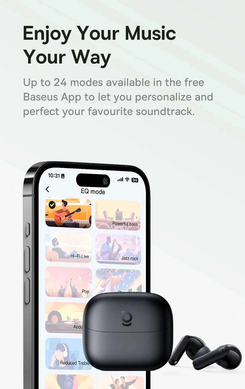 Noise Cancelling True Wireless Earbuds Bluetooth 6.0 with 41Hr Playtime-Black