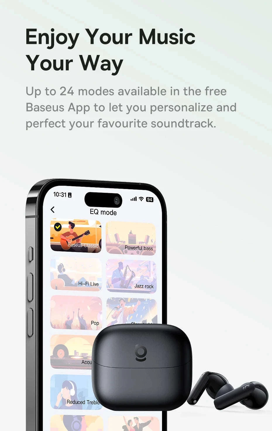Noise Cancelling True Wireless Earbuds Bluetooth 6.0 with 41Hr Playtime-Black
