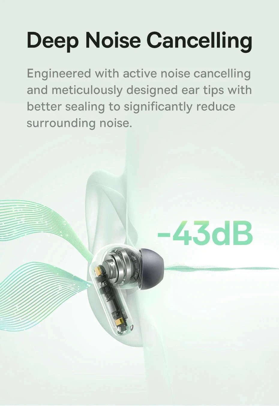 Noise Cancelling True Wireless Earbuds Bluetooth 6.0 with 41Hr Playtime-Black