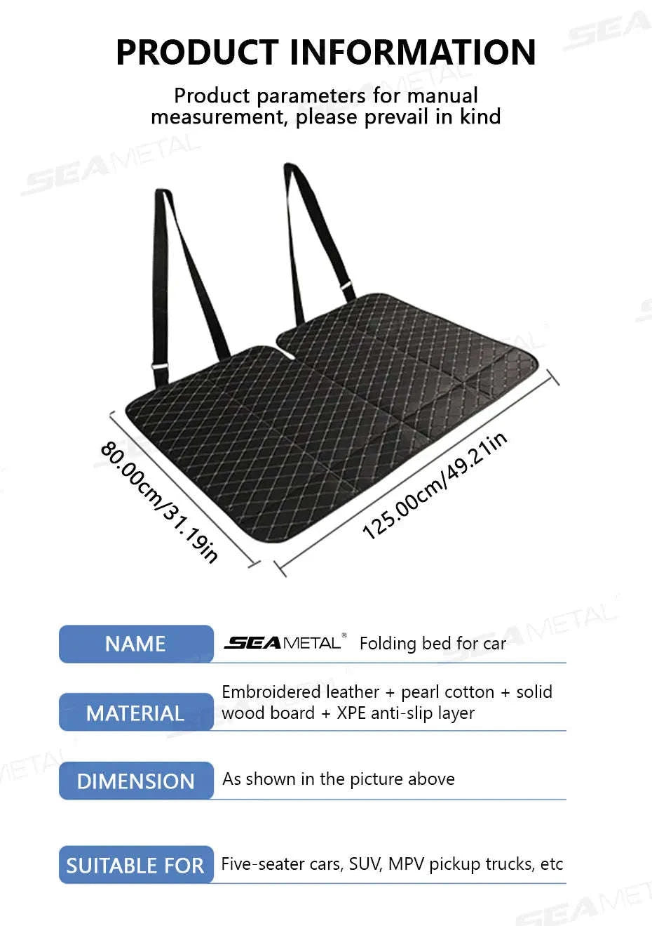 Non-Inflatable Car Back Seat Travel Bed-Black