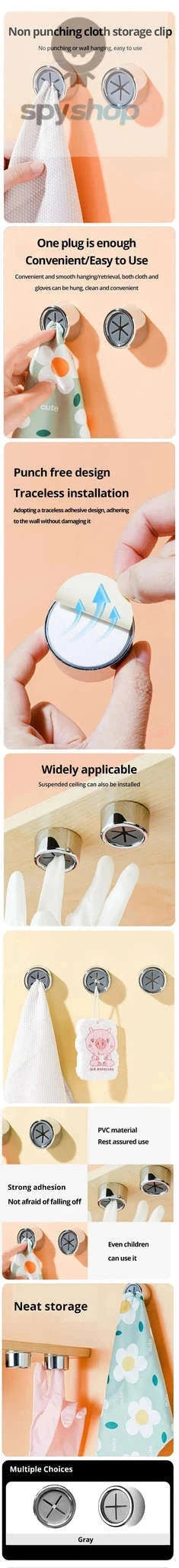 Non-Punching Dishcloth Clip 3-Pack for Tidy Kitchen Storage-3pcs White / 3PCs