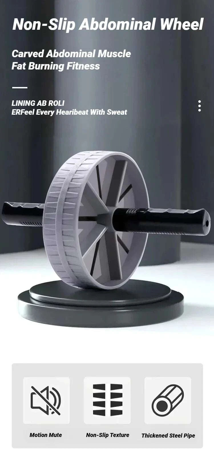 Non-Slip Abdominal Wheel Roller for Core Strength Training-Grey