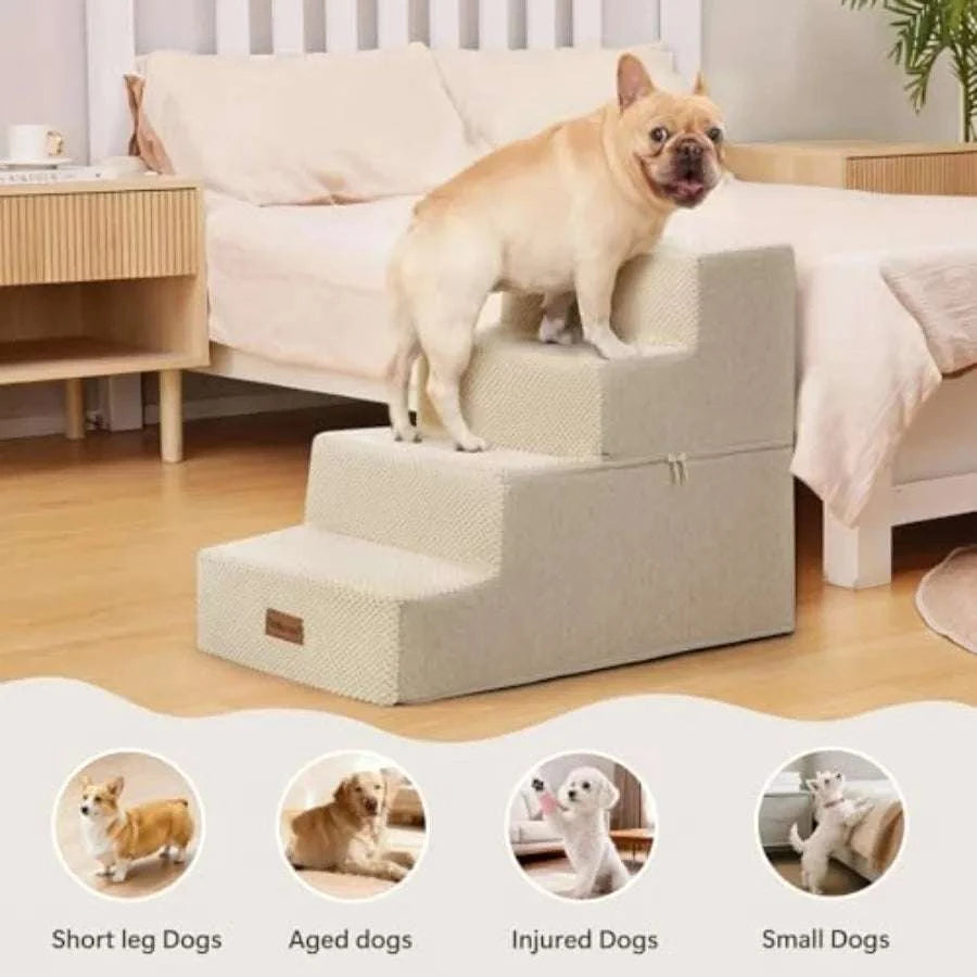 Non-Slip Dog Stairs for Bed and Couch – Safe Steps for Small Pets-United States / Beige