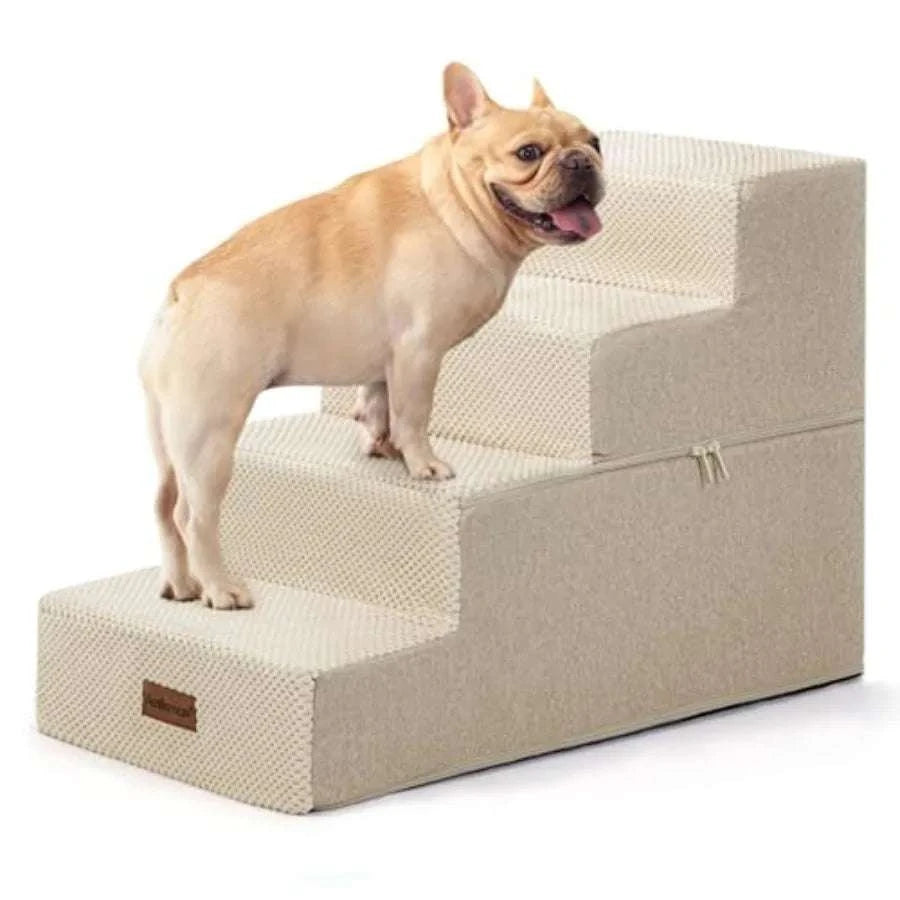 Non-Slip Dog Stairs for Bed and Couch – Safe Steps for Small Pets-United States / Beige