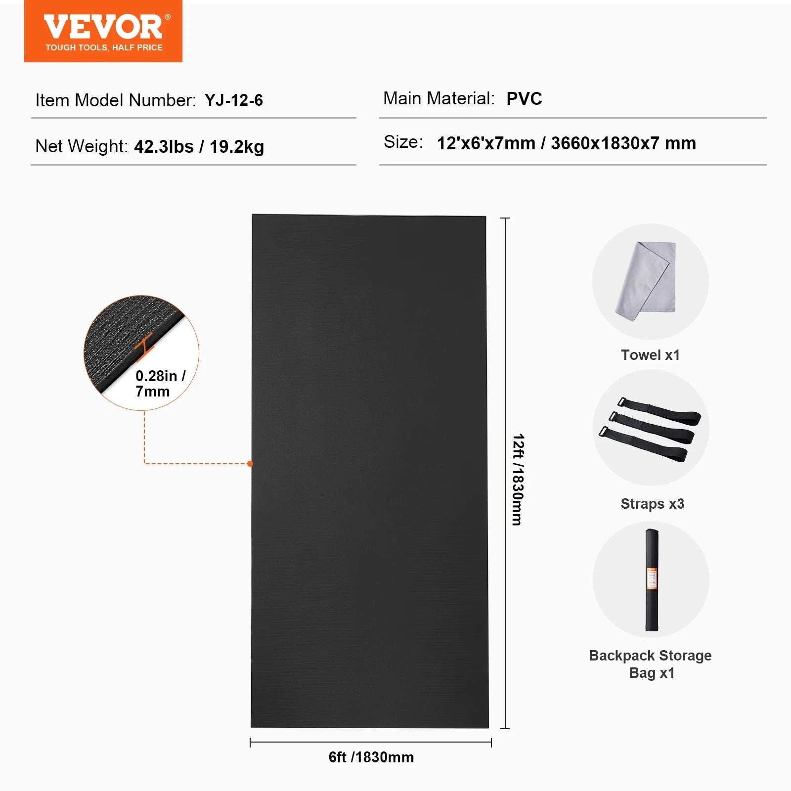 Non-Slip High Density Yoga Mat with Carry Bag & Strap-12X6FT / United States