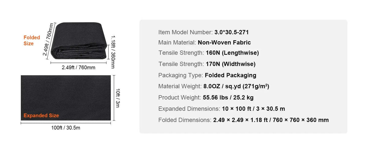 Non Woven Geotextile Fabric Under Gravel 10 x 100 ft 8 oz Heavy Duty Weed Barrier-6x50ft 8.0 / CZECH REPUBLIC