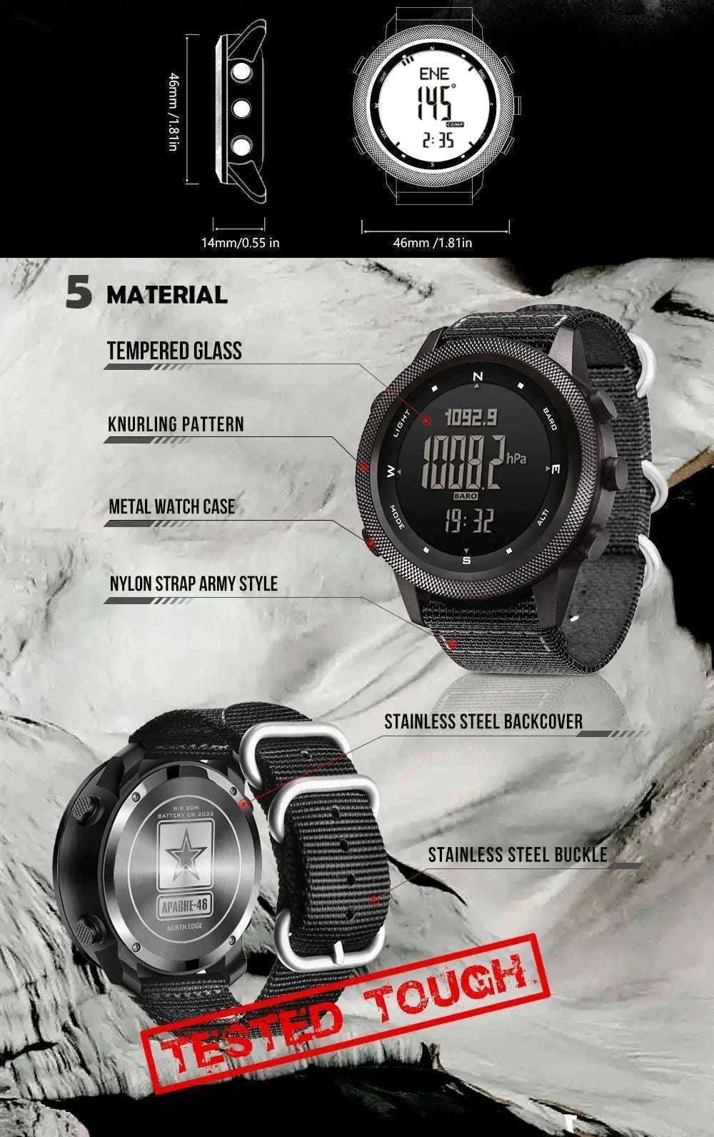 North Edge Apache-46 Outdoor Digital Sports Watch-Default Title