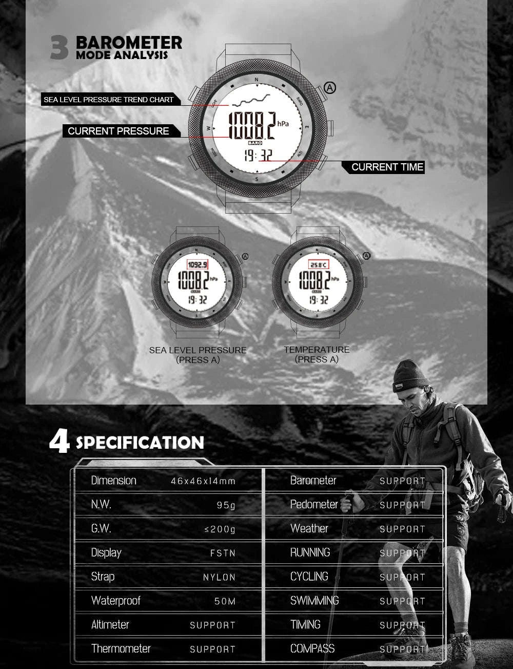 North Edge Apache-46 Outdoor Digital Sports Watch-Default Title