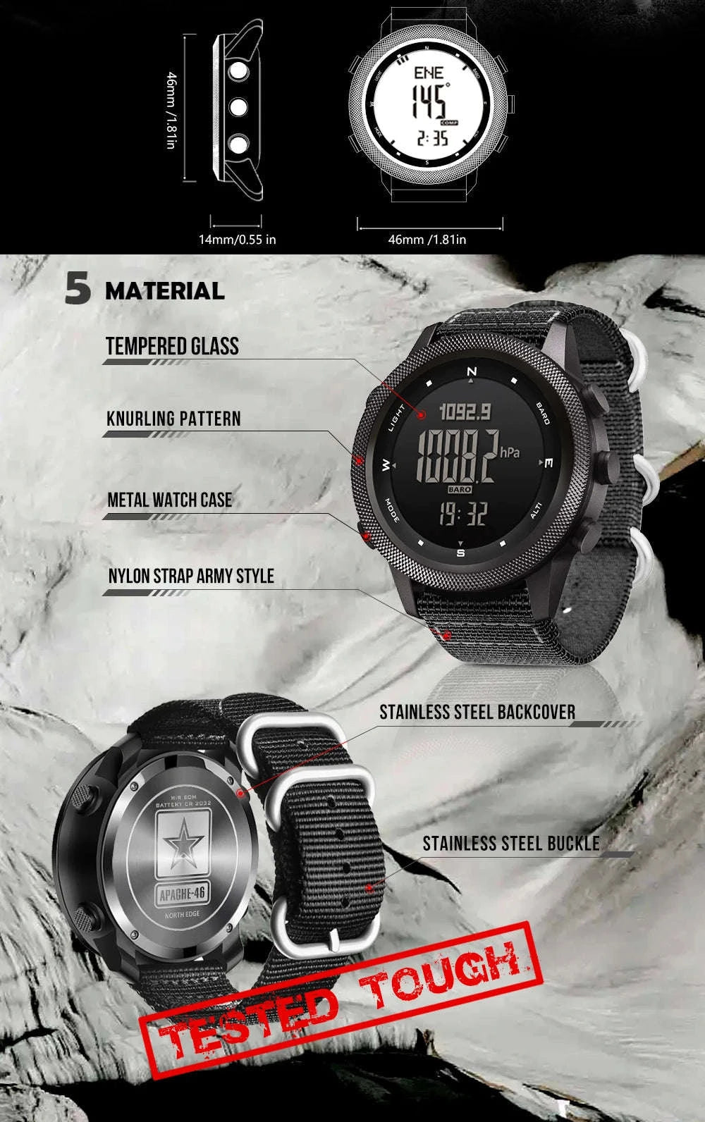 North Edge Apache-46 Outdoor Digital Sports Watch-Default Title