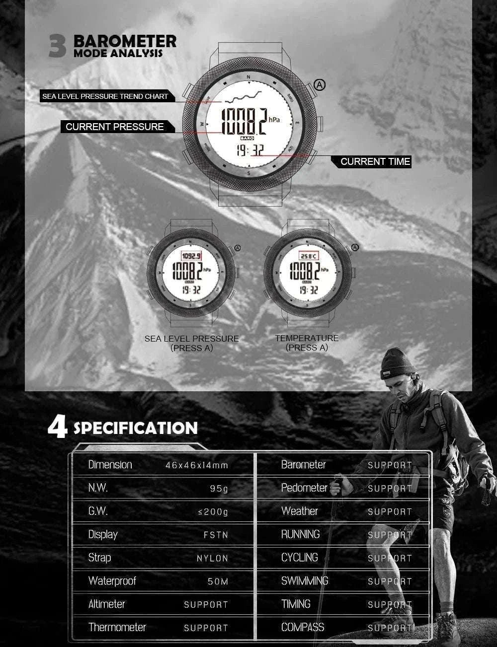 North Edge Apache-46 Outdoor Digital Sports Watch-Default Title
