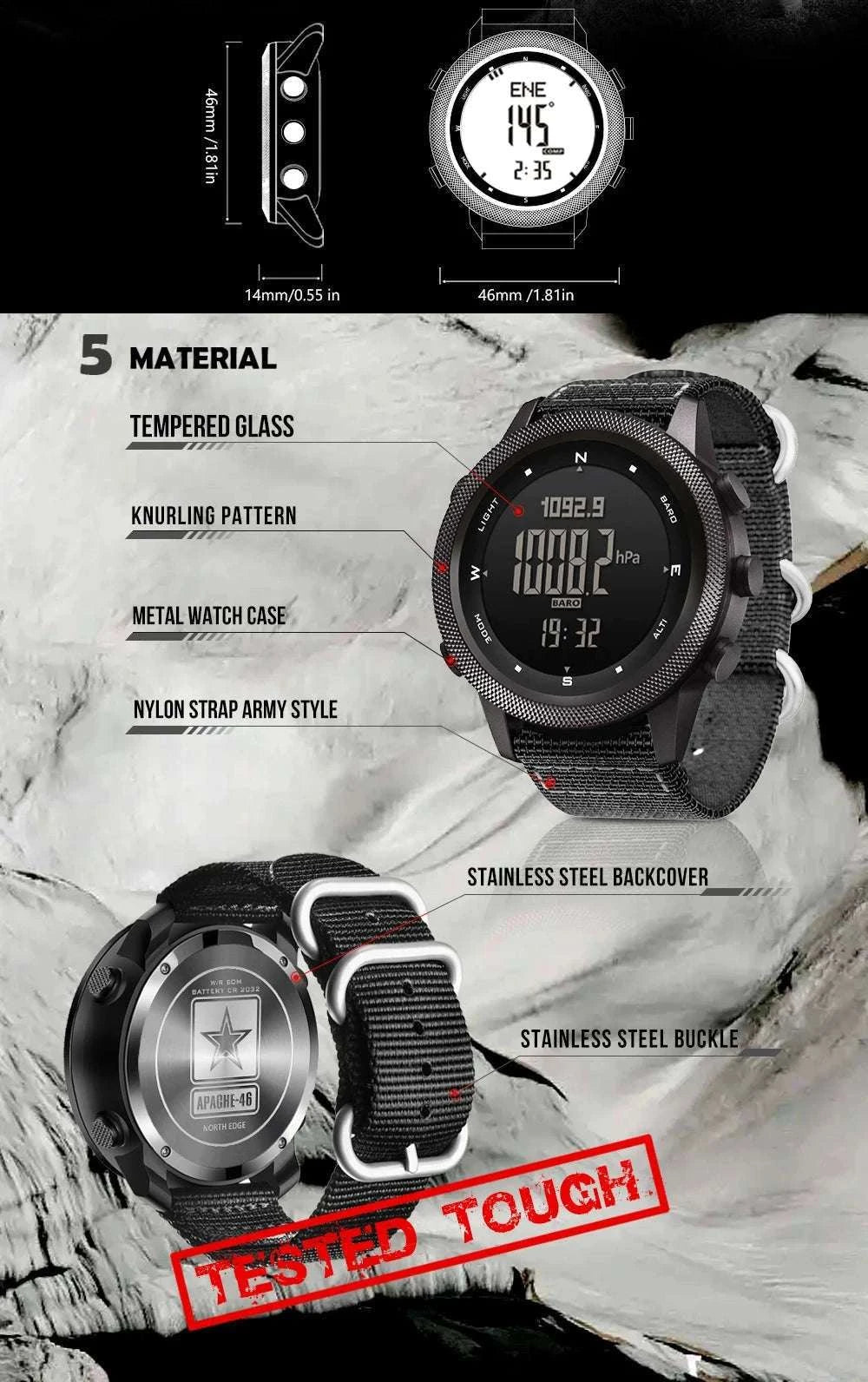 North Edge Apache-46 Outdoor Digital Sports Watch-Default Title