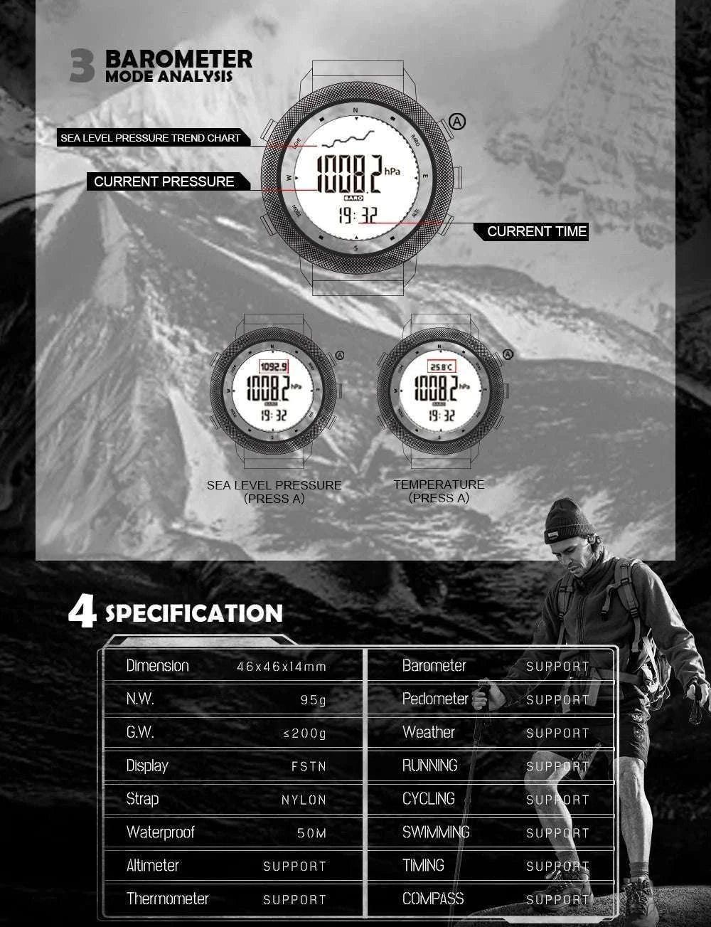 North Edge Apache-46 Outdoor Digital Sports Watch-Default Title