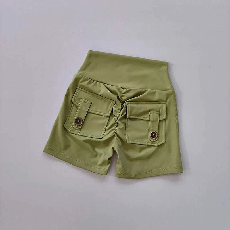Nude High Waist Seamless Fitness Shorts with Pockets-Ivory / S