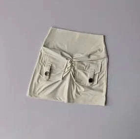Nude High Waist Seamless Fitness Shorts with Pockets-Ivory / S