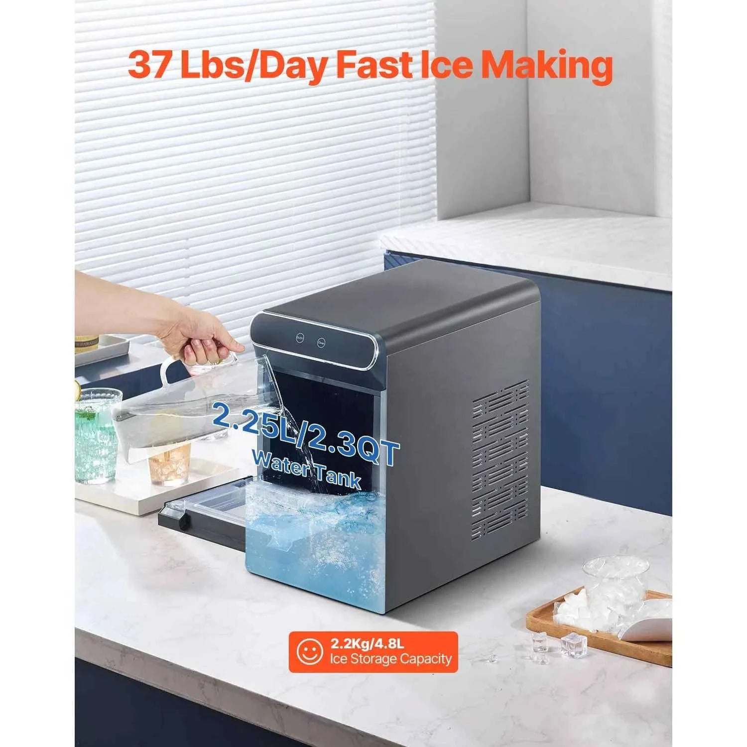 Nugget Ice Maker 37 lbs per Day with Self-Cleaning-37lbs / United States