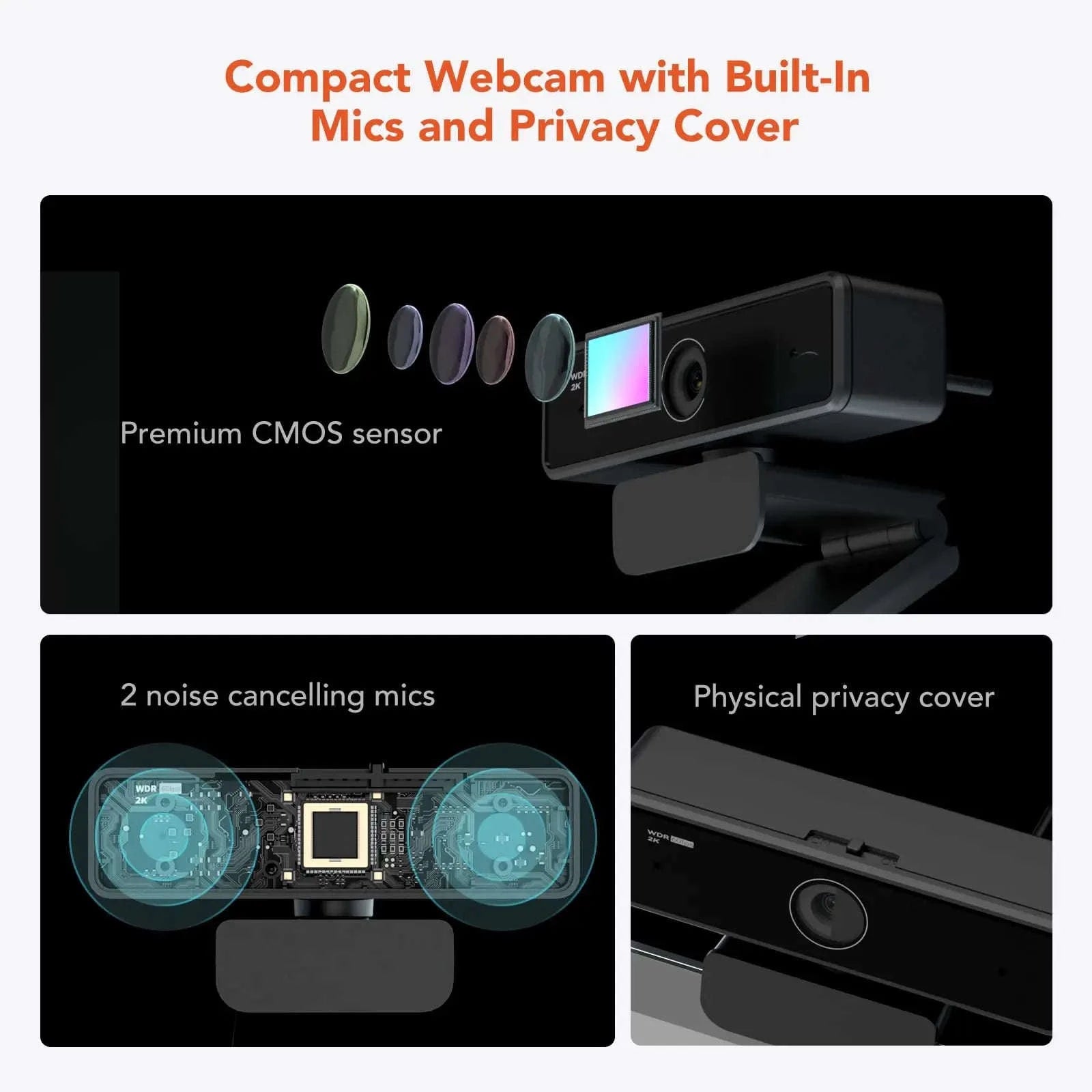 Nuroum 2K QHD Webcam 1440P/60FPS with Noise-Canceling Mics-2K Webcam / United States