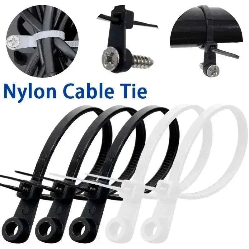 Nylon Cable Ties with Screw Mount for Secure Cable Control-B-White (No Hole) / 100 PCS