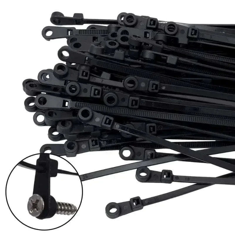 Nylon Cable Ties with Screw Mount for Secure Cable Control-B-White (No Hole) / 100 PCS