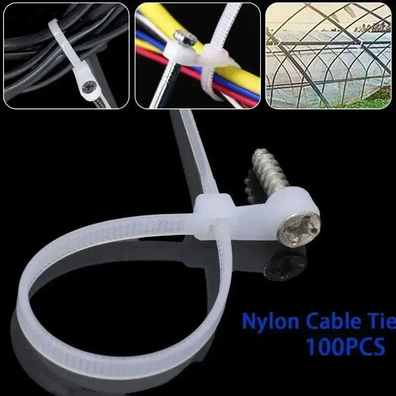 Nylon Cable Ties with Screw Mount for Secure Cable Control-B-White (No Hole) / 100 PCS