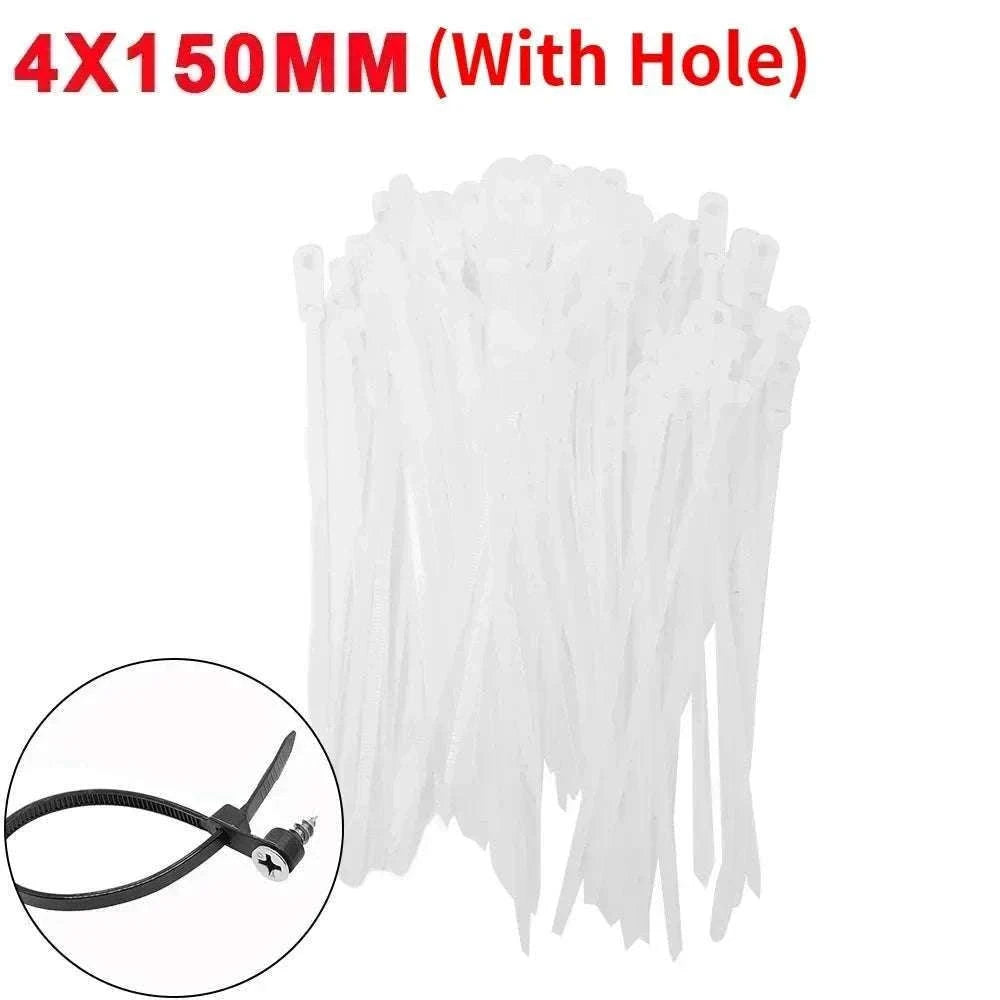 Nylon Cable Ties with Screw Mount for Secure Cable Control-B-White (No Hole) / 100 PCS