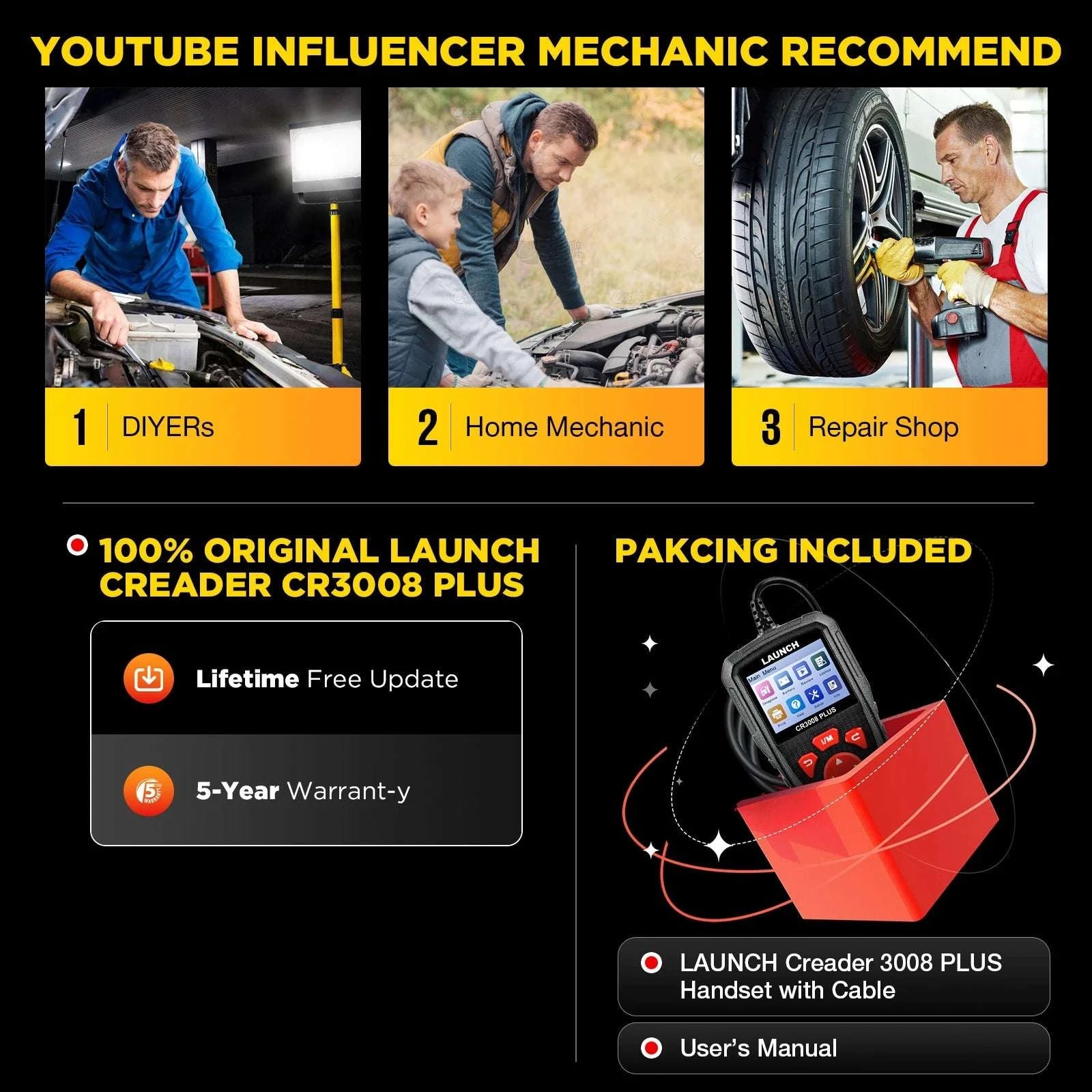 OBD2 Scanner Code Reader with Engine Diagnostics & Battery Test-United States