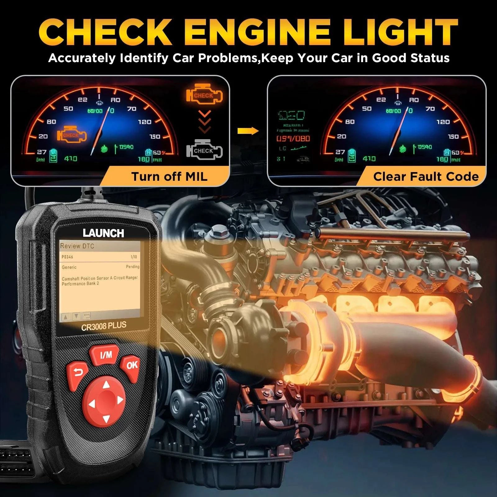 OBD2 Scanner Code Reader with Engine Diagnostics & Battery Test-United States