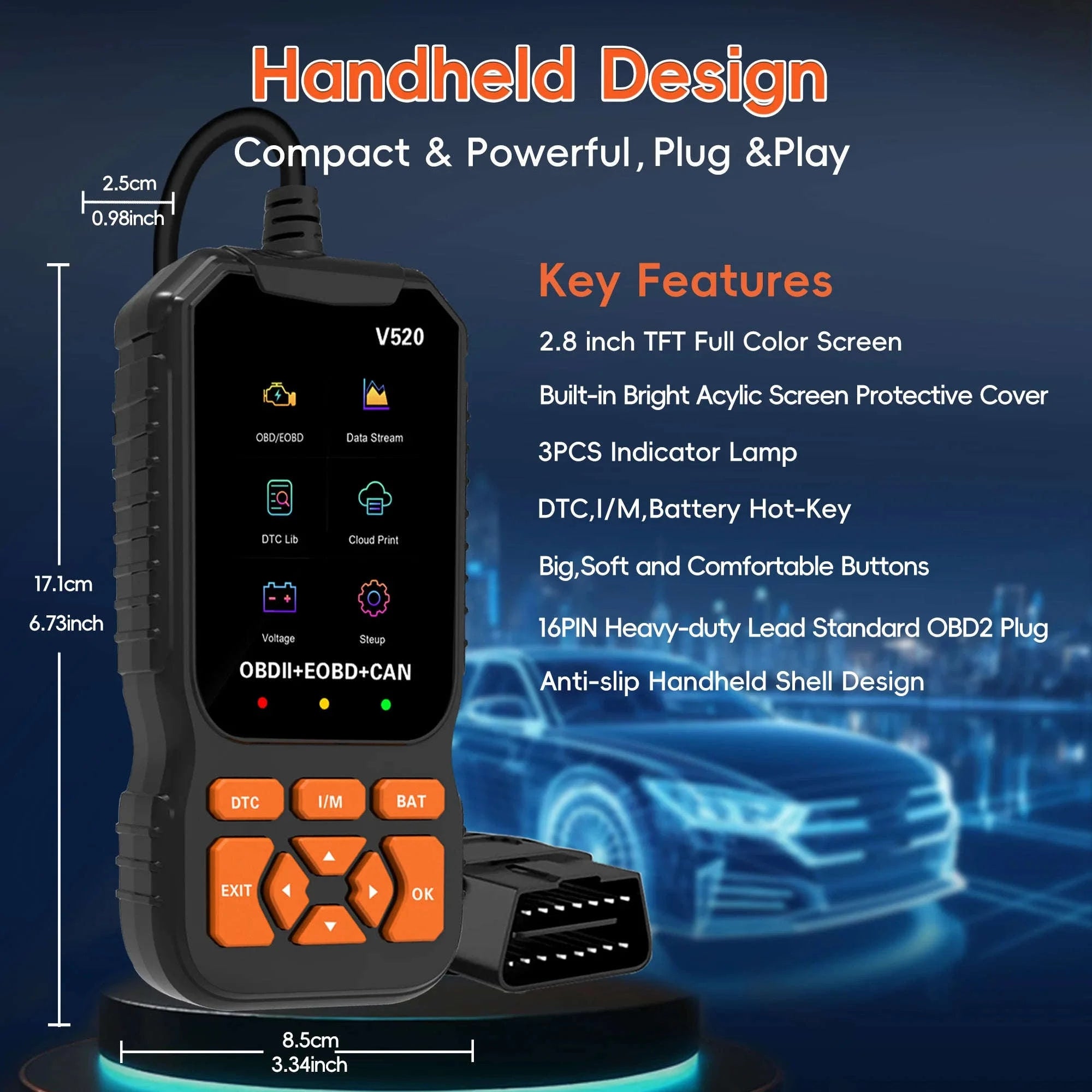 OBD2 Scanner Diagnostic Tool Check Engine Code Reader-orange / United States