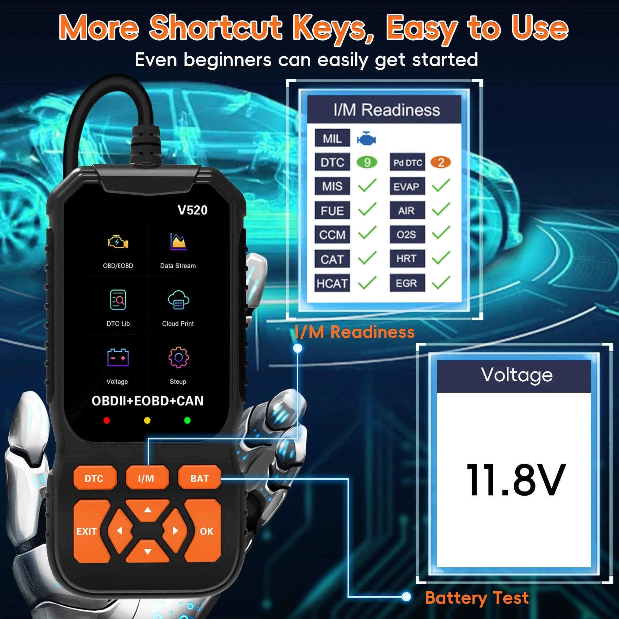OBD2 Scanner Diagnostic Tool Check Engine Code Reader-orange / United States